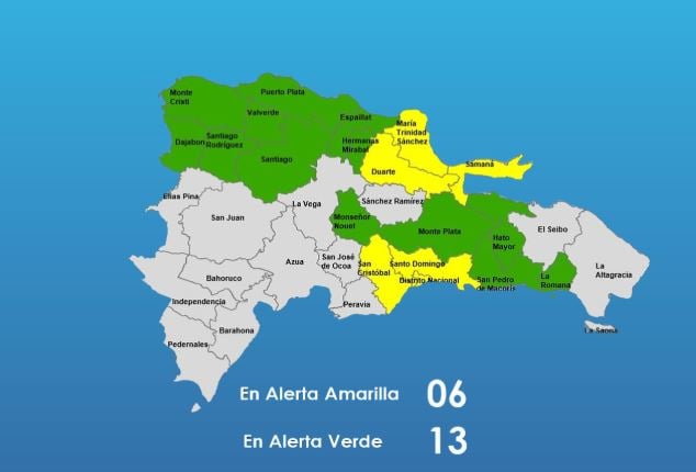 COE coloca 5 provincias y al DN en alerta amarilla; aumenta 13 en verde post thumbnail image